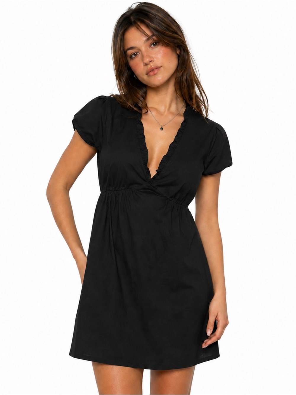 Converse One Star Black Ruffle Empire Waist Mini Dress Size Small Y2K